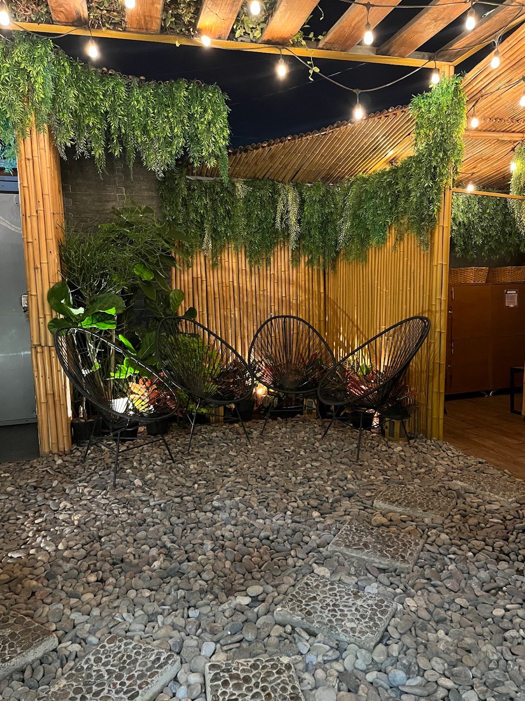 Patio con luces y plantas